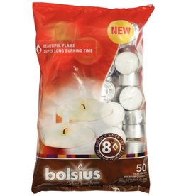 BOLSIUS 50 stuks Bolsius witte 8-uurs waxinelichtjes in zak