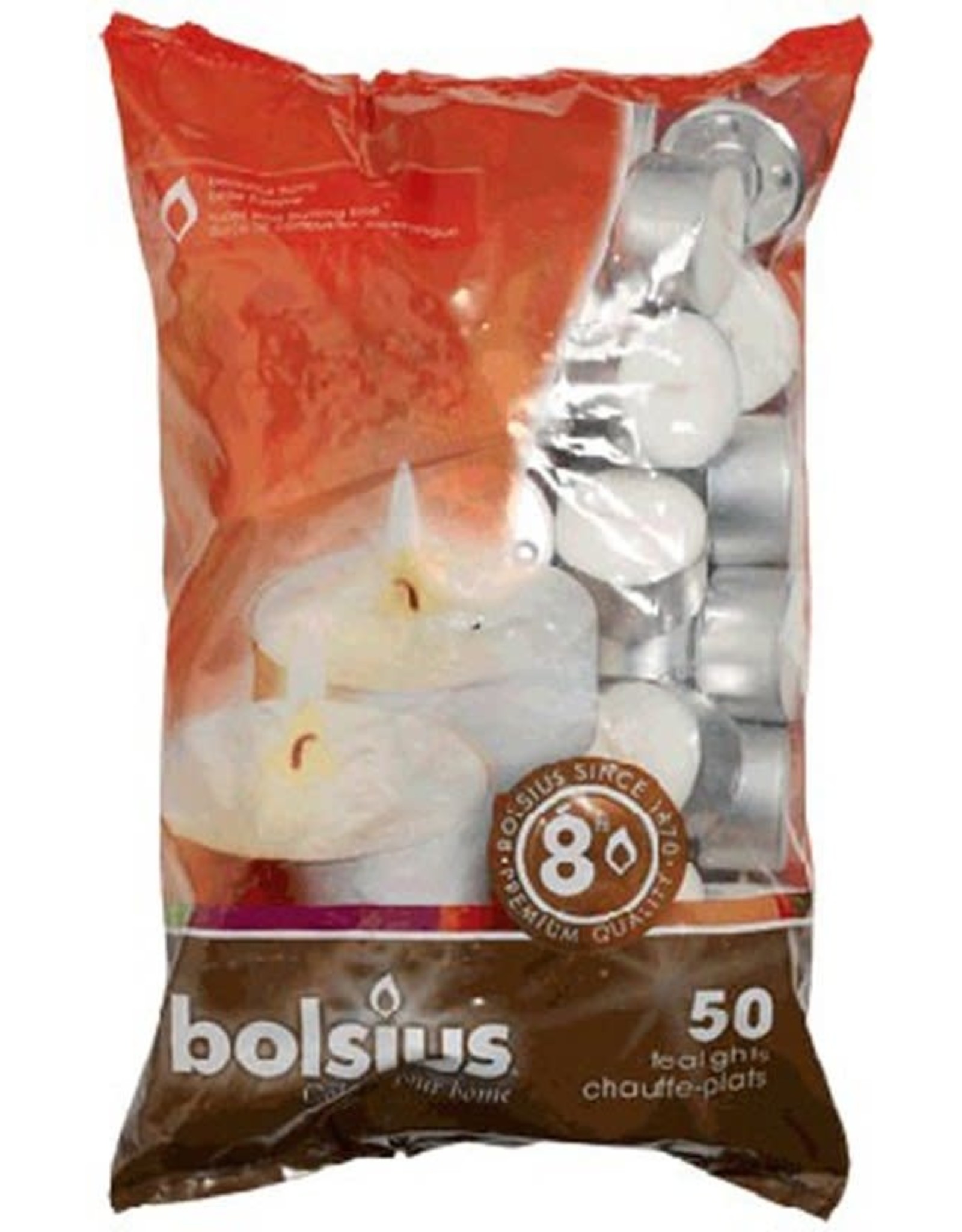 BOLSIUS 50 stuks Bolsius witte 8-uurs waxinelichtjes in zak