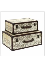 Home Deco Retro koffers wereldkaart set 2 stuks