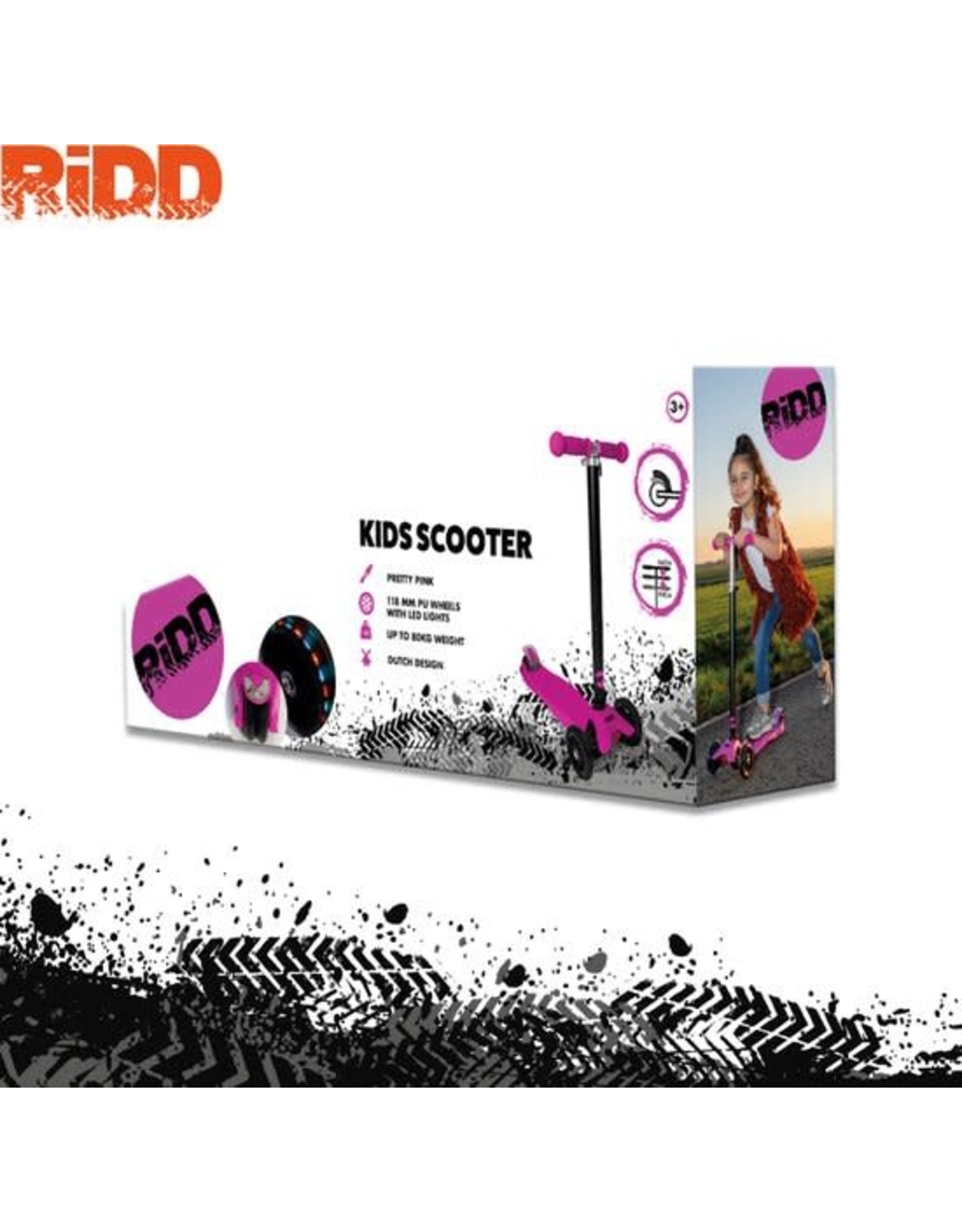 RIDD RiDD Kids Scooter - Stunt Scooter - Step - ABEC-7 - Vanaf 3 jaar - 2 Achterwielen met LED verlichting - RVS Rem - Pink - Roze