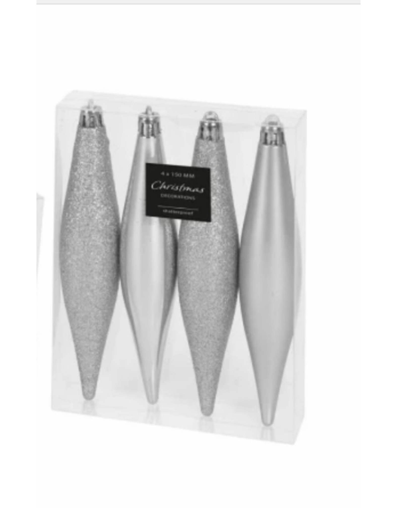 MERKLOOS Kerstbal Onbreekbaar Kegel 15cm 4 stuks - Zilver