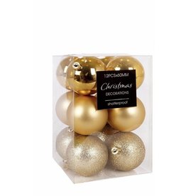 Kerstbal Onbreekbaar 6.00cm 12 stuks - Goud