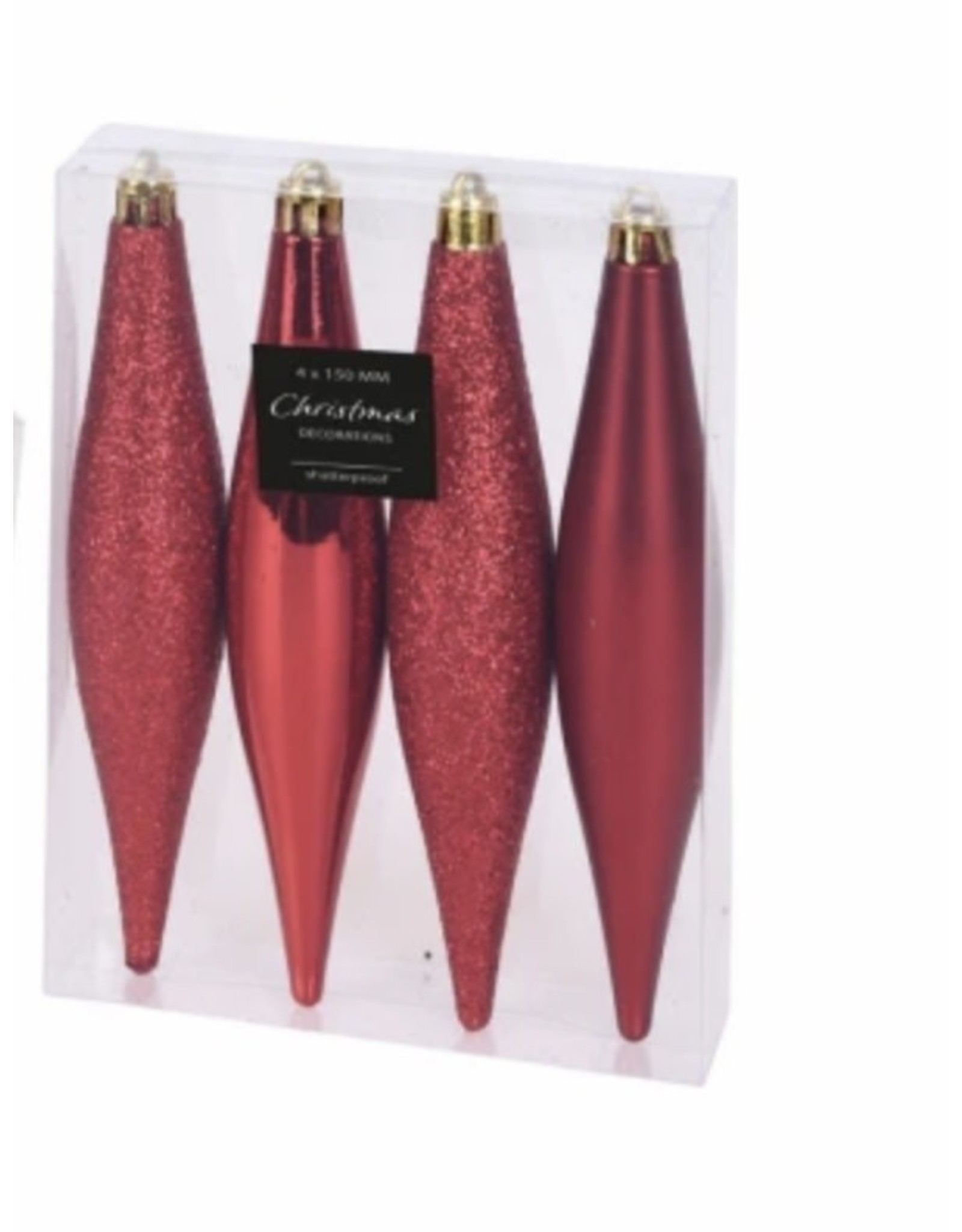 Kerstbal Onbreekbaar Kegel 15cm 4 stuks - Rood