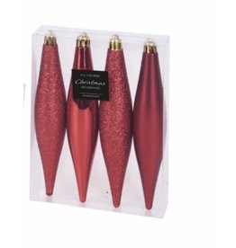 Kerstbal Onbreekbaar Kegel 15cm 4 stuks - Rood