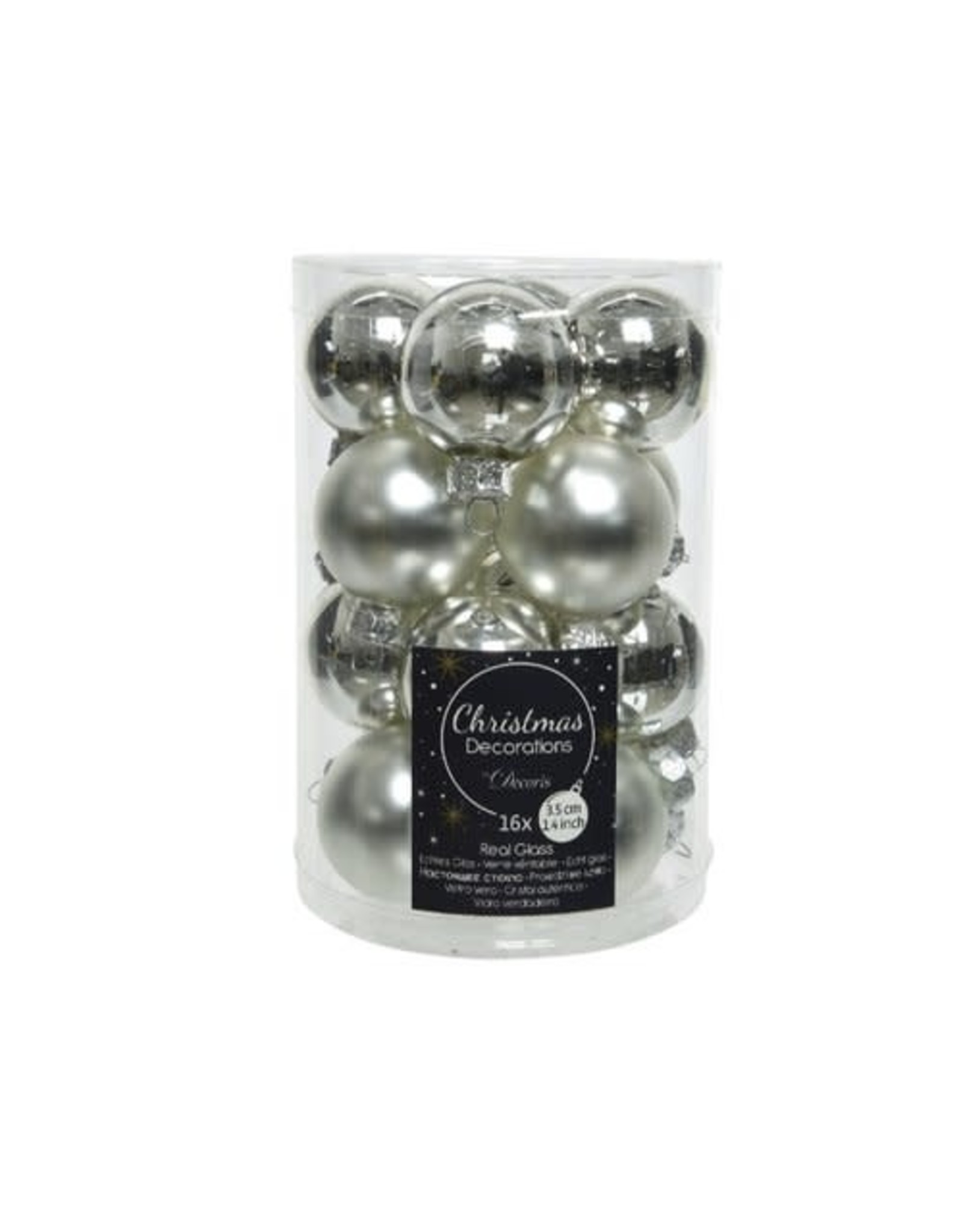 Decoris Kerstbal Glas 3.50cm 16 stuks - Zilver