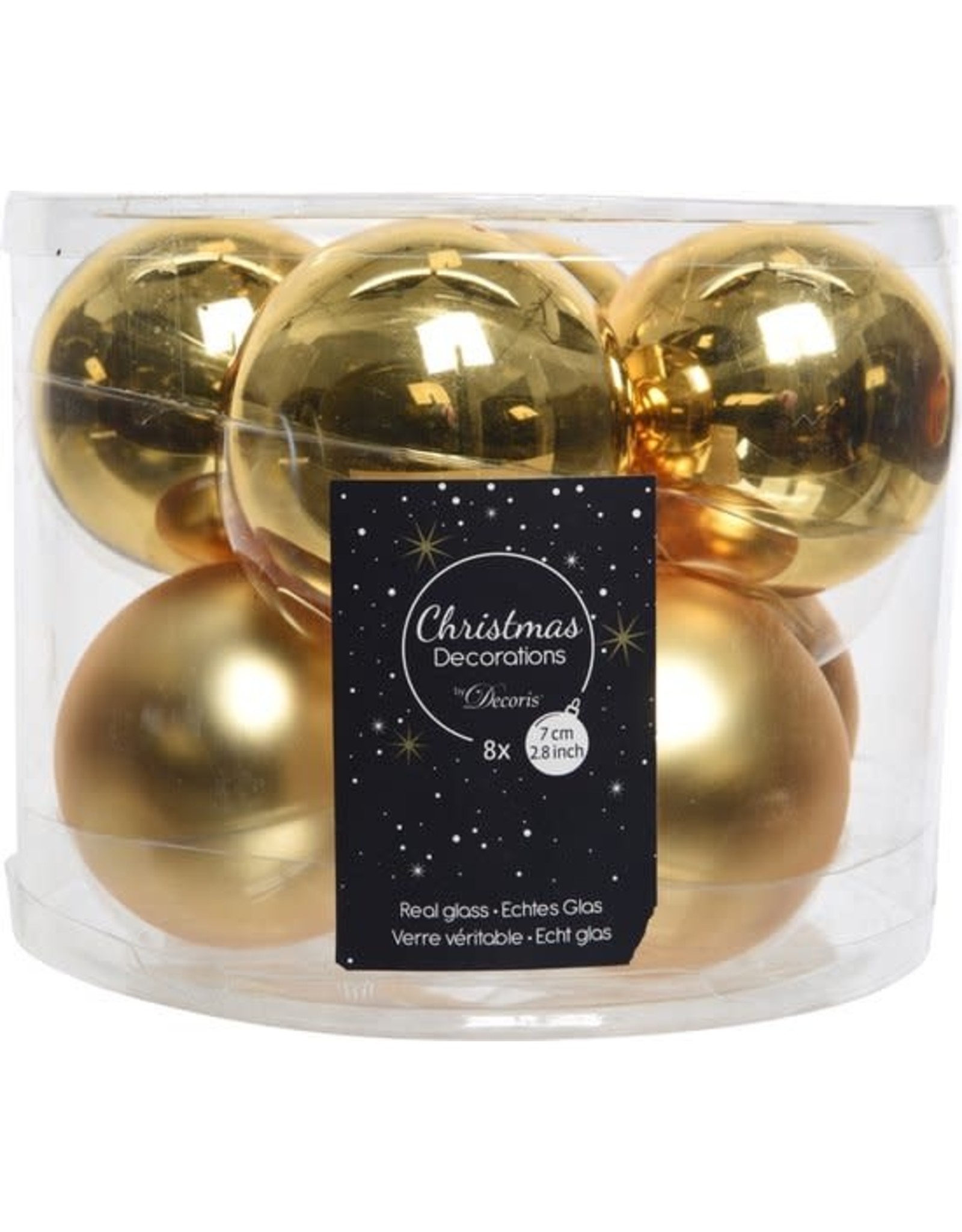 Decoris Kerstbal Glas 7.00cm 8 stuks - Goud