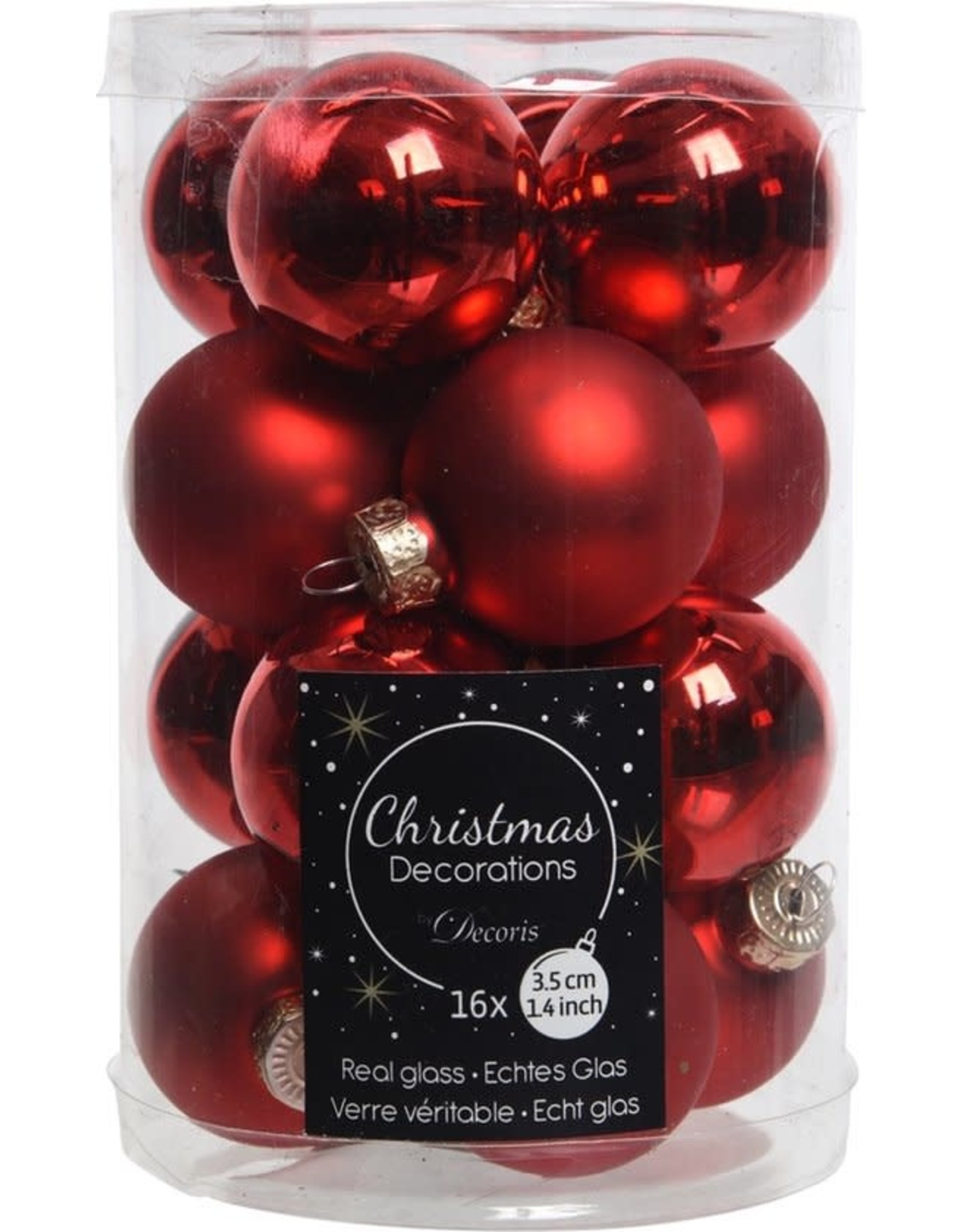 Decoris Kerstbal Glas 3.50cm 16 stuks - Rood