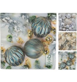 EXCELLENT HOUSEWARE Kerst Servetten Ballen 33x33cm 20 stuks 3 assorti