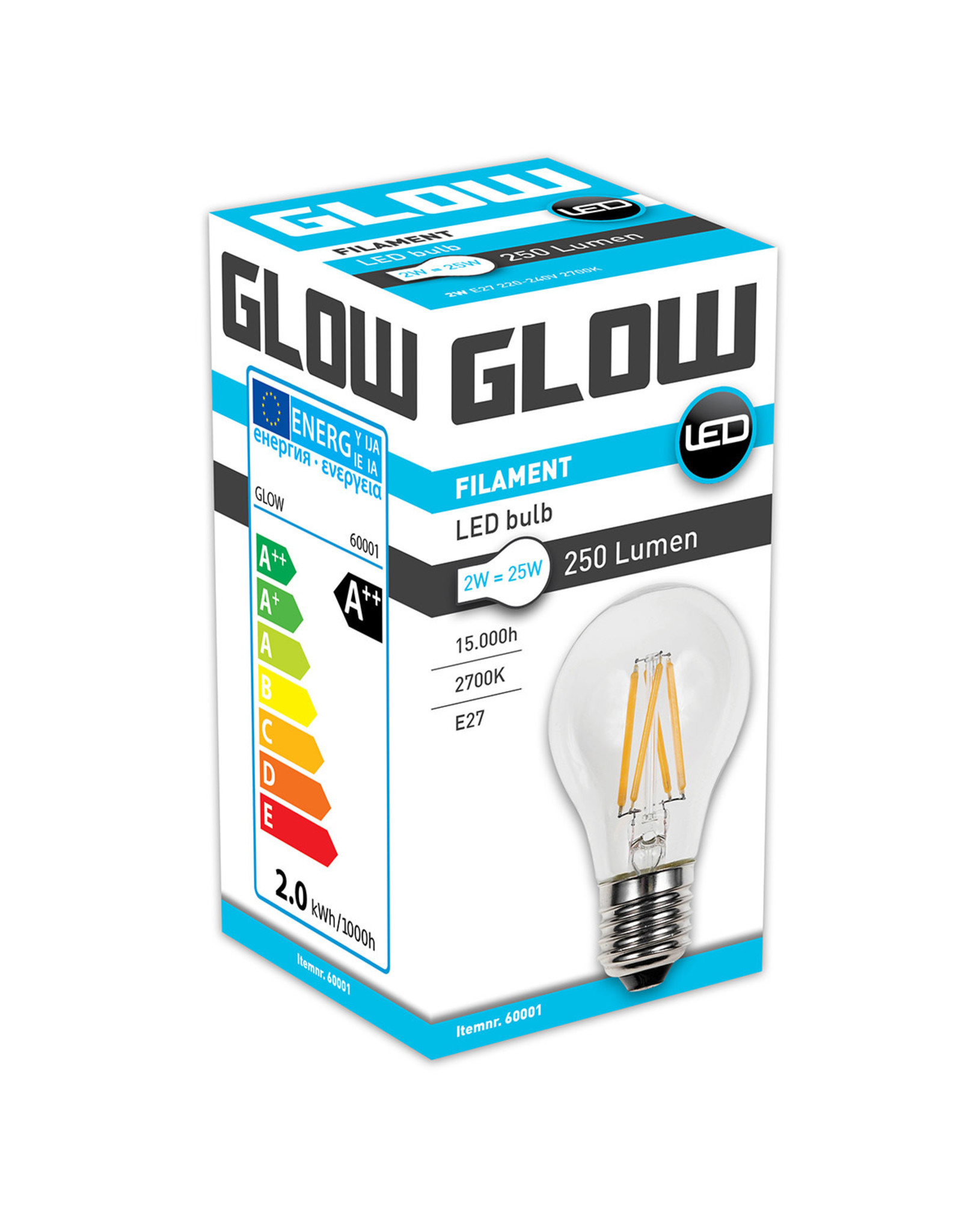 Glow LED Filament normaal |  2-25W E27 A60 2700K 250lm ND