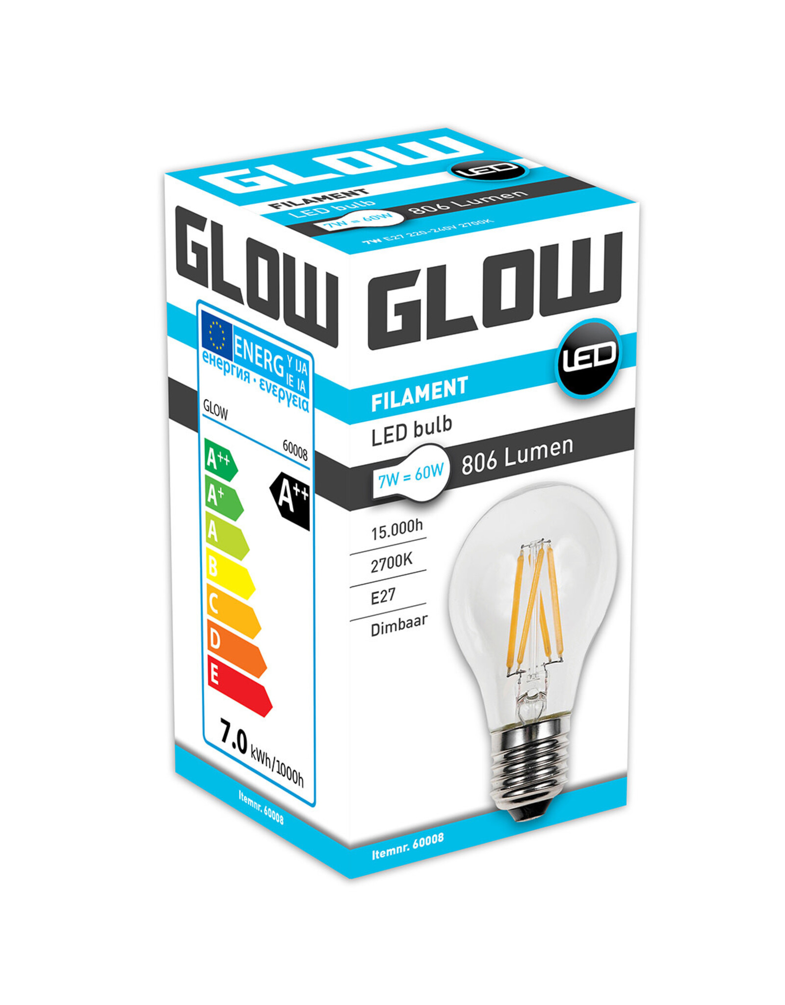 Glow LED Filament normaal | 7-60W E27 A60 2700K 806lm dimbaar