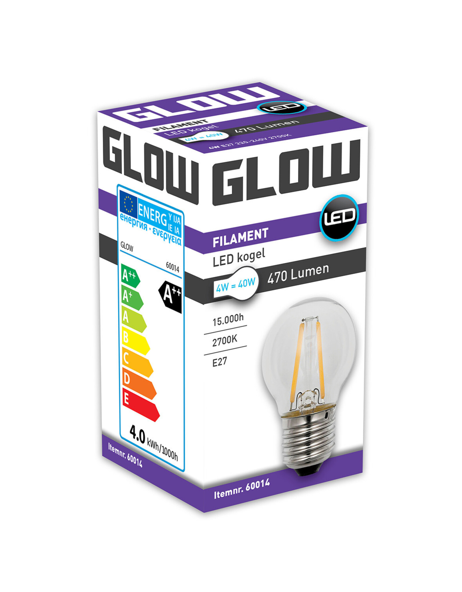 Glow LED Filament kogel | 4-40W E27 G45 2700K 470lm ND