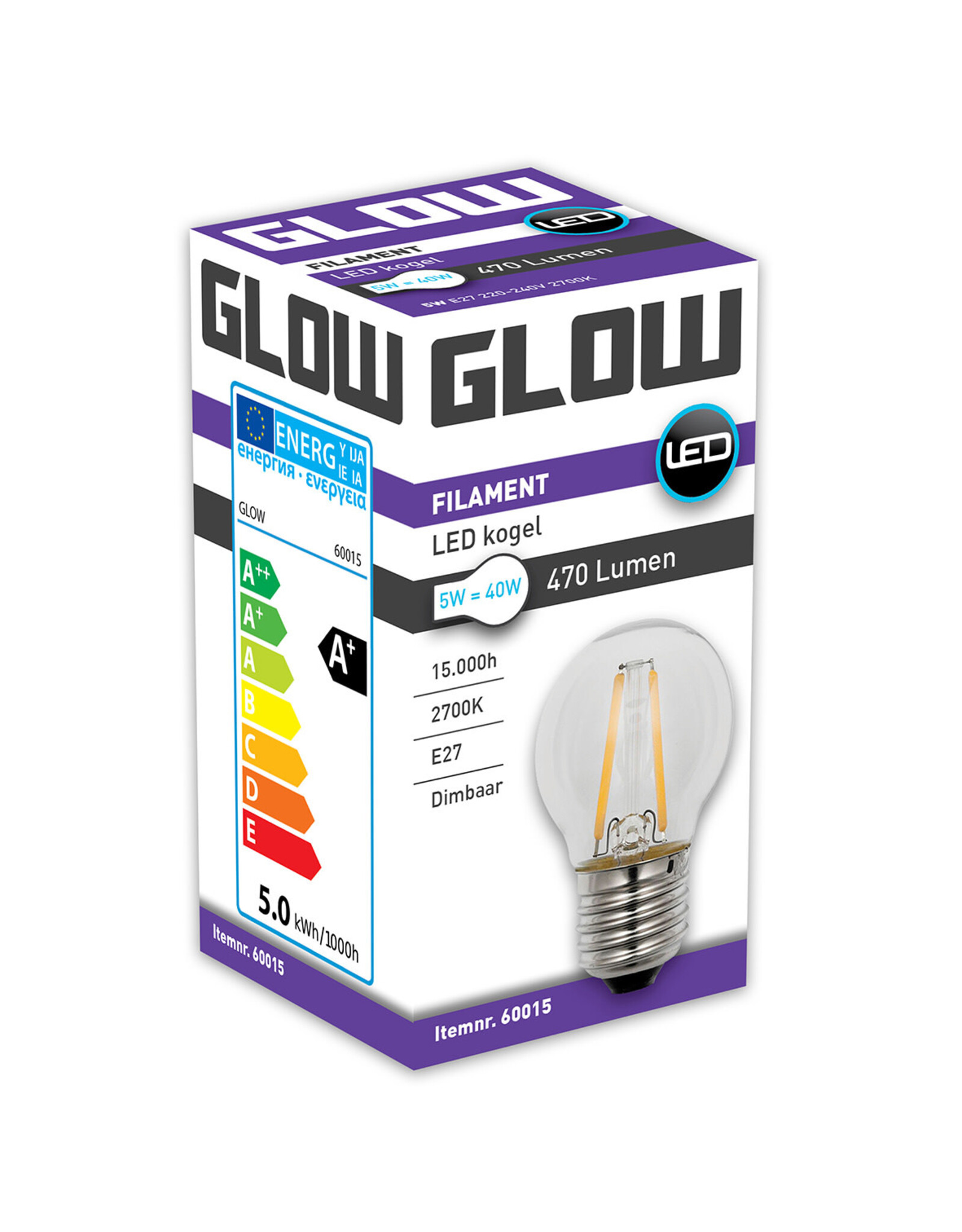 Glow LED Filament kogel | 5-40W E27 G45 2700K 470lm dimbaar