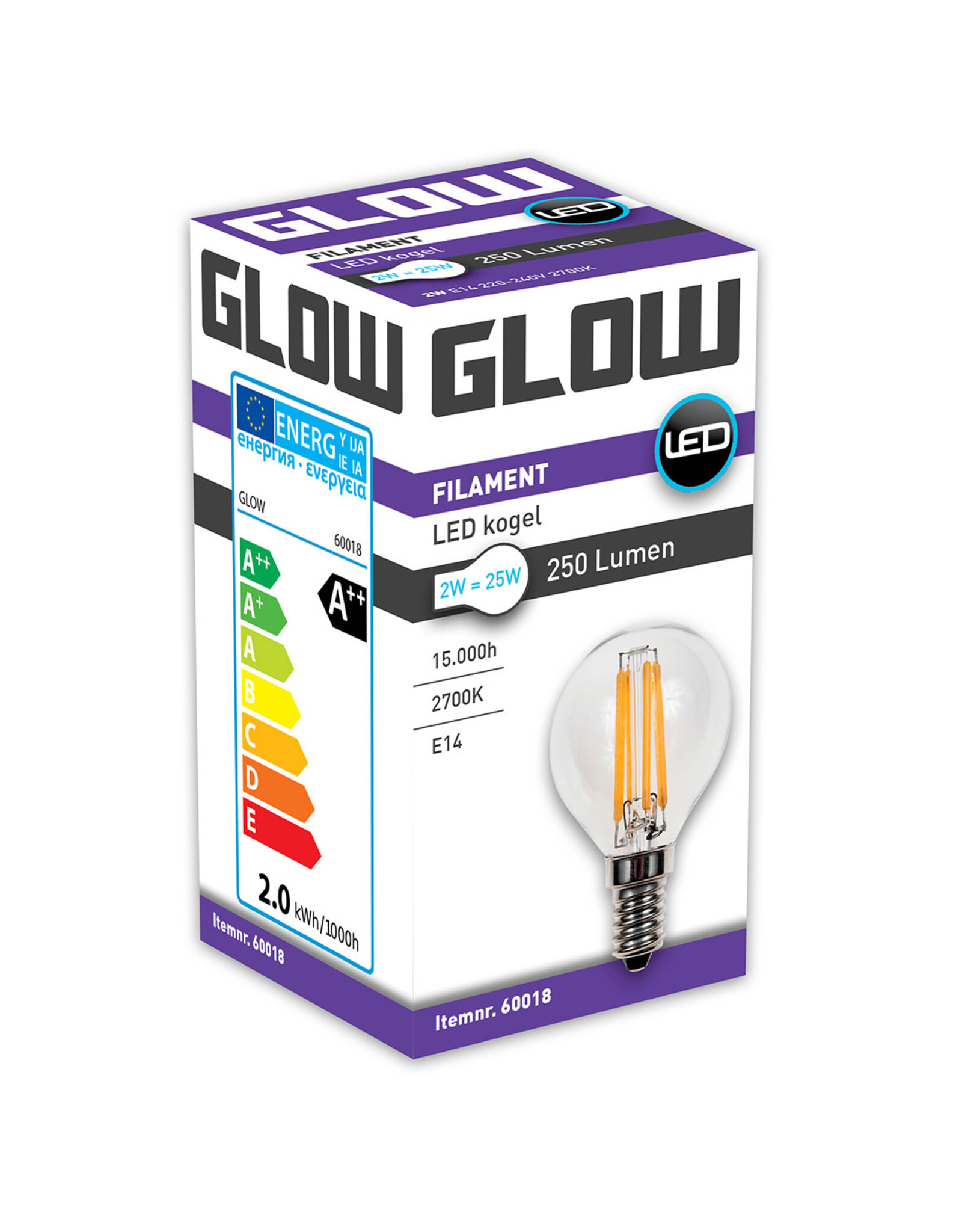 Glow LED Filament kogel | 2-25W E14 G45 2700K 250lm ND