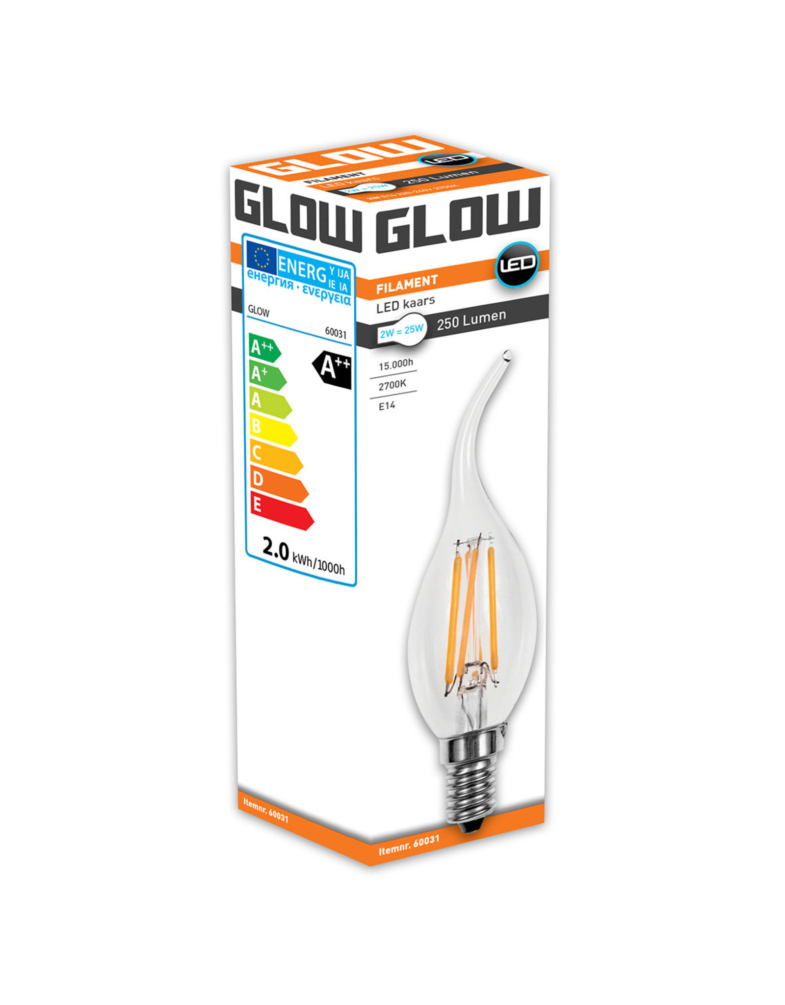 Glow LED Filament tipkaars | 2-25W E14 CA35 2700K 250lm ND