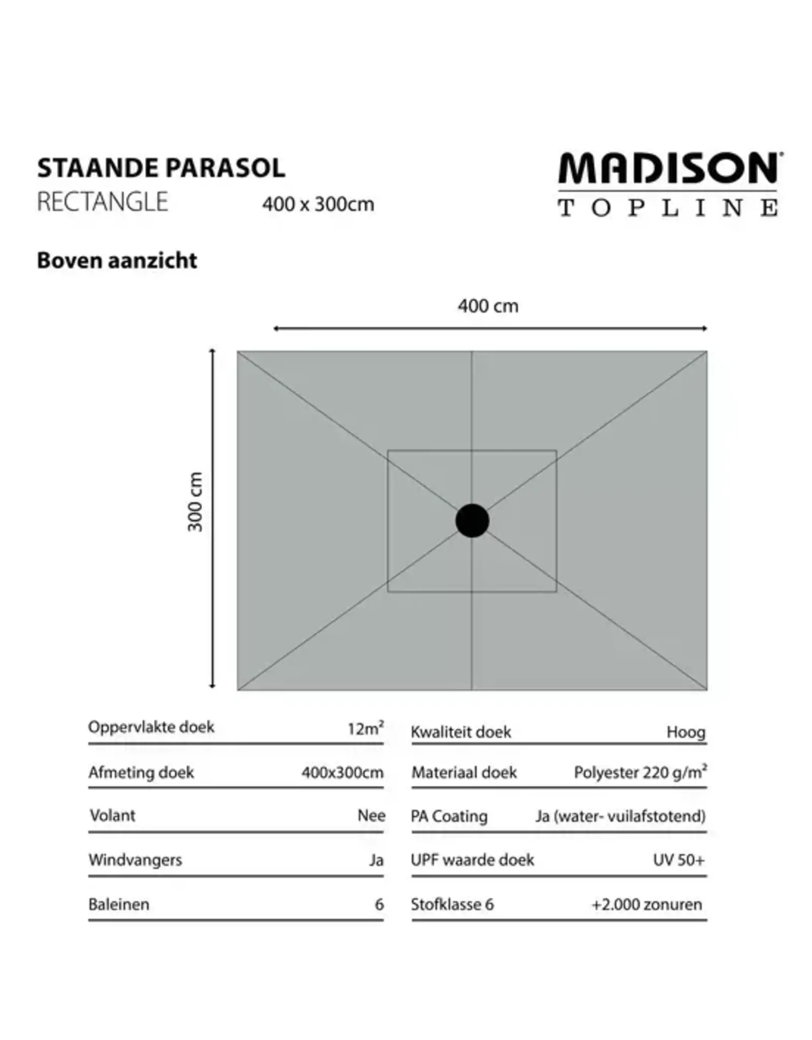 MADISON GARDEN Madison - Parasol Rectangle Grey  400x300 Grijs