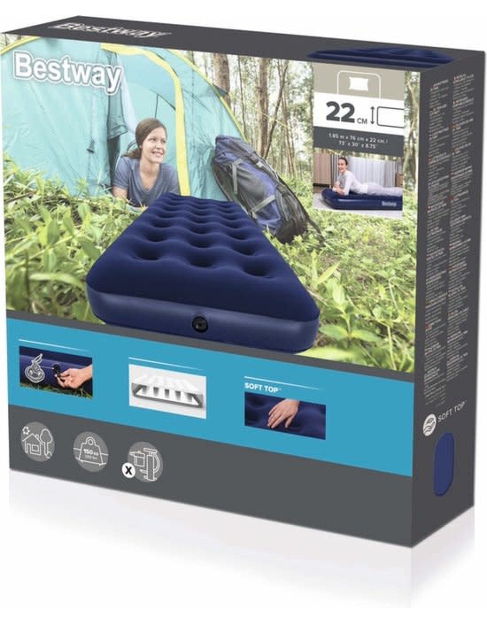 BESTWAY Bestway 1-Persoons Luchtbed - 185 x 76 x 22 CM - PVC - Donkerblauw