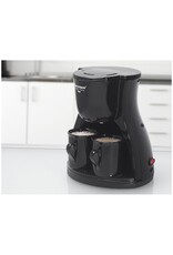 BESTRON Bestron Filterkoffiezetapparaat voor 2 kopjes koffie, Duo-Filterkoffiemachine incl. twee bijpassende zwarte kopjes & permanentfilter, 450Watt, kleur: Zwart