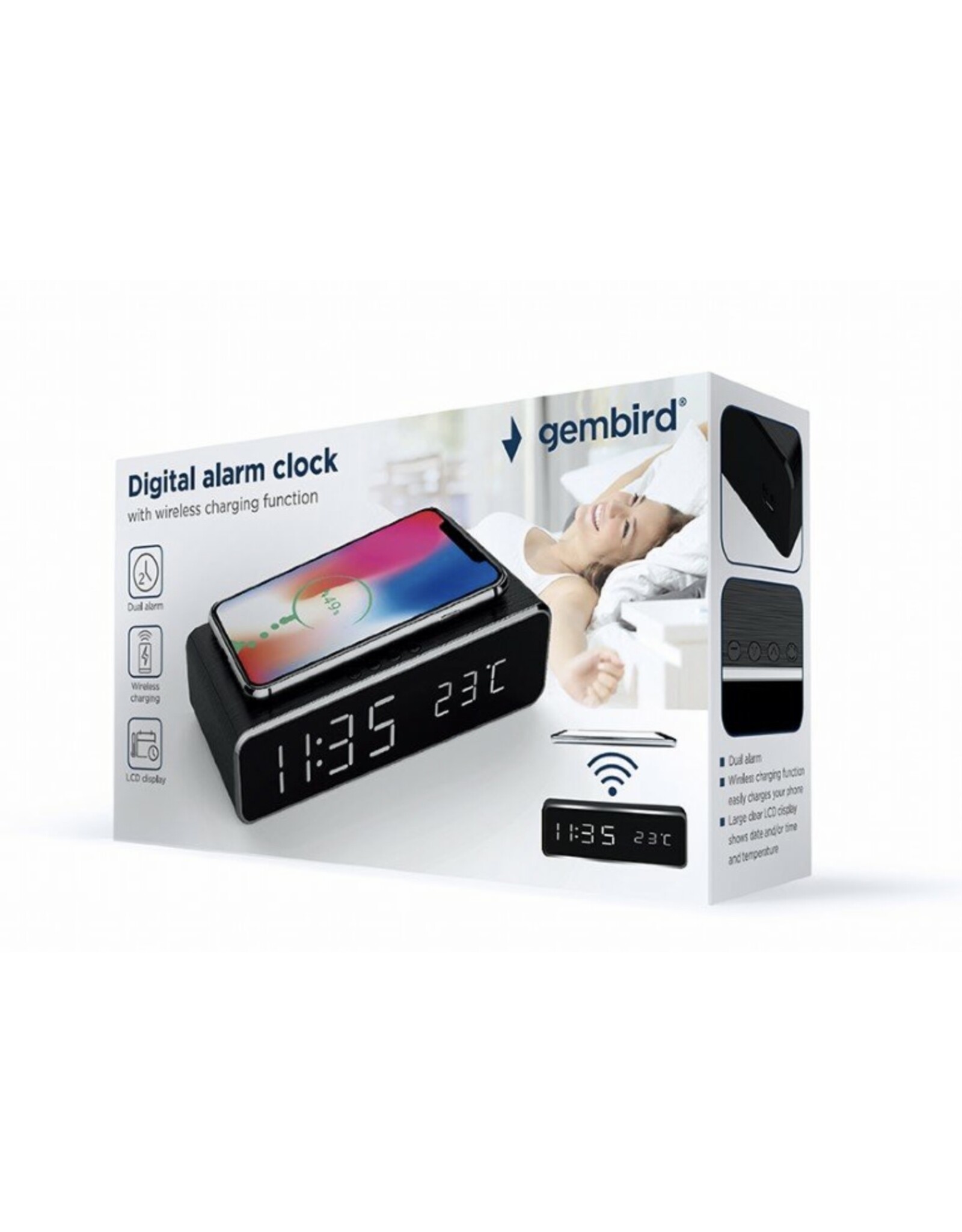Gembird Gembird Digitale wekker met draadloze lader met Qi Wireless Charging technologie - 1A / zwart