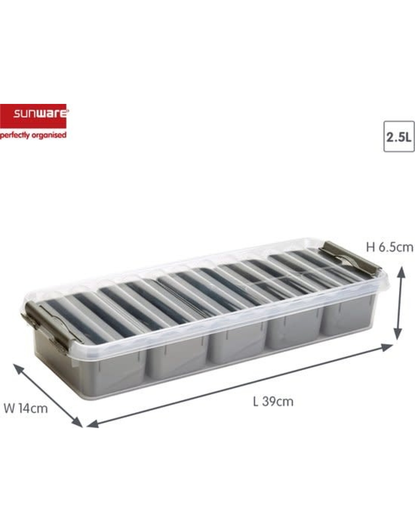 SUNWARE Sunware - Q-line opbergbox met 7 bakjes 2,5L transparant metaal - 39 x 14 x 6,5 cm