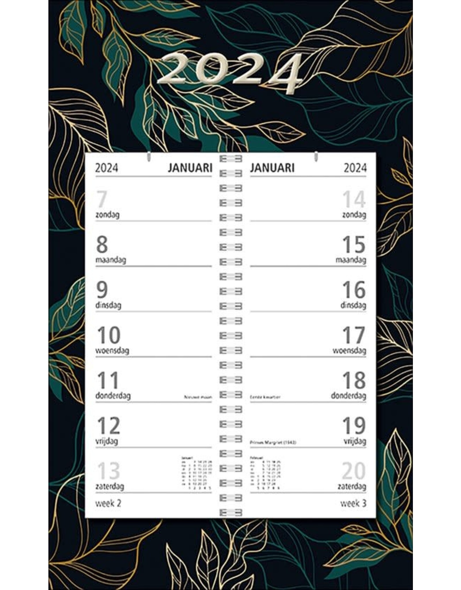 MGPcards - Omlegweekkalender 2024 - Week begint op Zondag - Bladeren - Groen