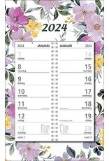 MGPcards - Omlegweekkalender 2024 - Week begint op Zondag - Bloemen - Pastel Lila