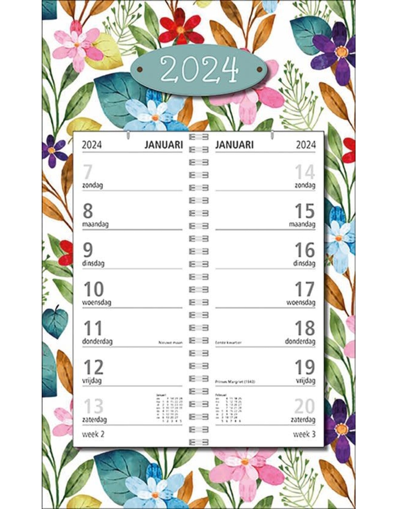MGPcards - Omlegweekkalender 2024 - Week begint op Zondag - Bloemen - Kleur