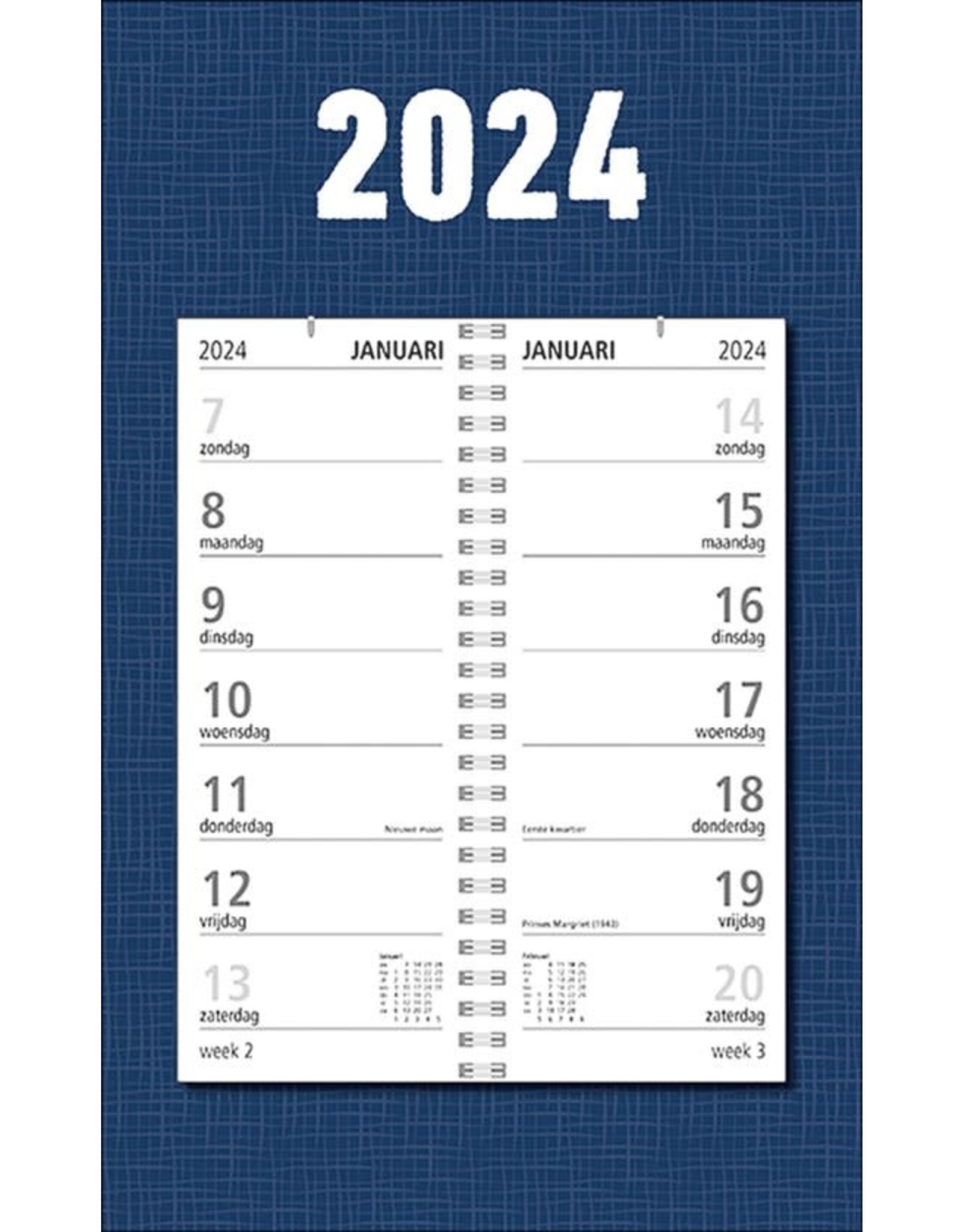 MGPcards - Omlegweekkalender 2024 - Week begint op Maandag - Blauw