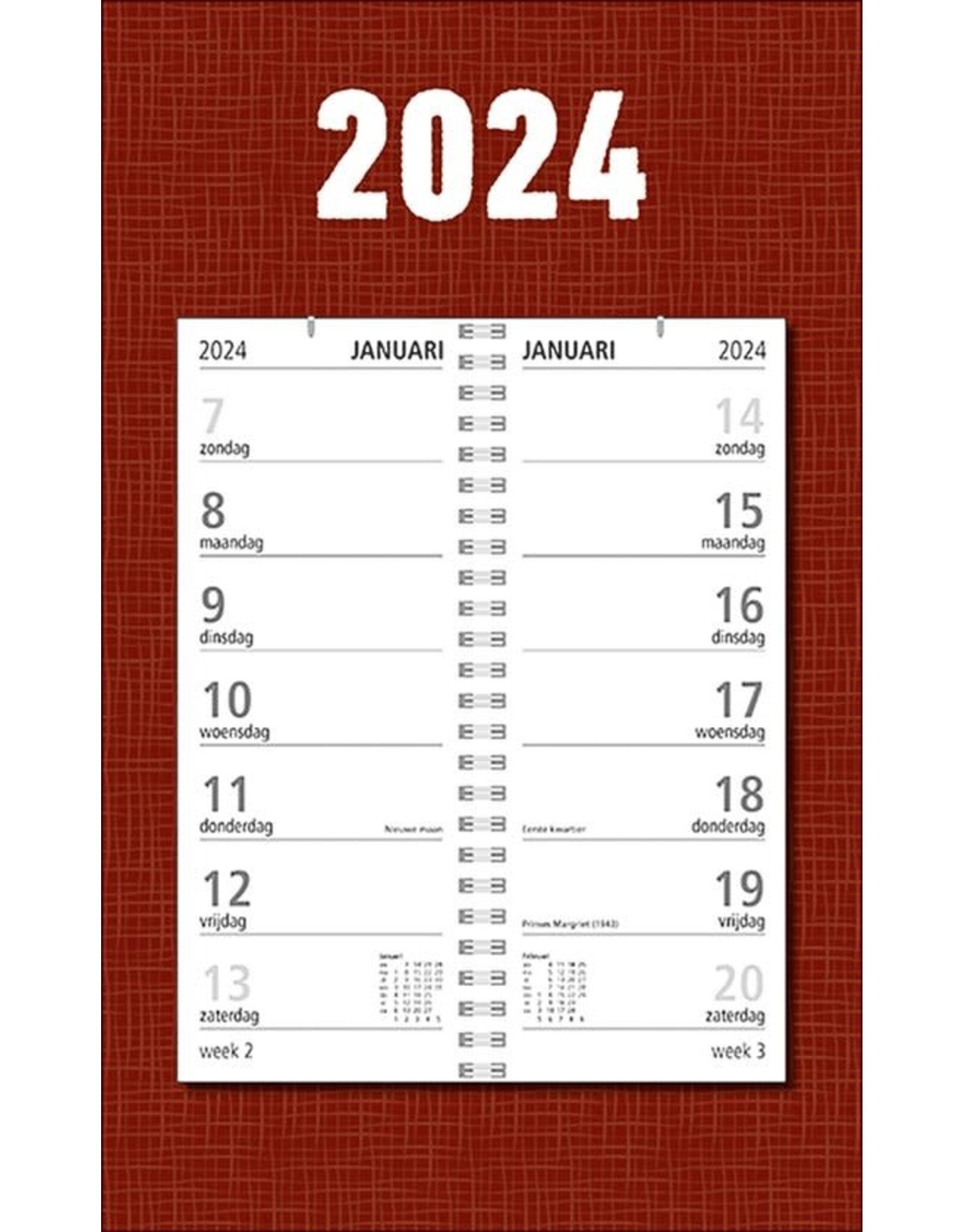 MGPcards - Omlegweekkalender 2024 - Week begint op Maandag - Bordeaux