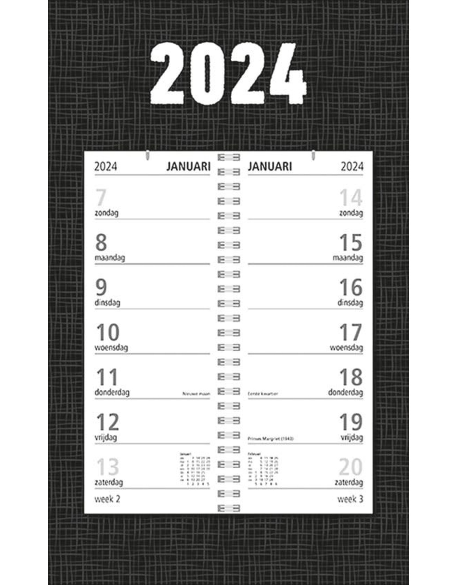 MGPcards - Omlegweekkalender 2024 - Week begint op Maandag - Zwart