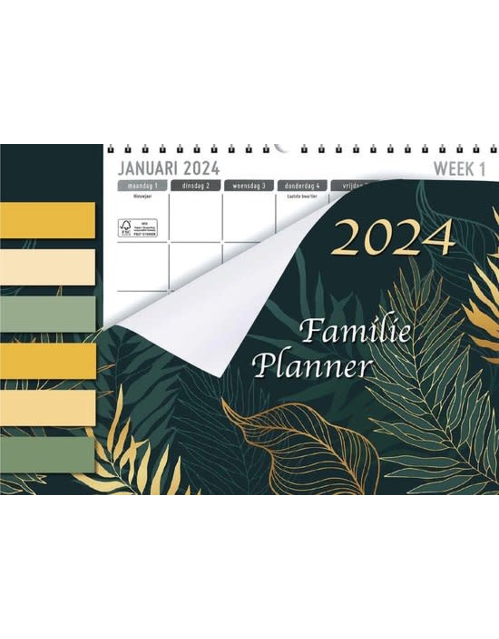 MGPcards - Family planner XL 2024 - Week begint op Maandag - 6 personen - Familie - Bladeren - Groen