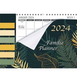 MGPcards - Family planner XL 2024 - Week begint op Maandag - 6 personen - Familie - Bladeren - Groen