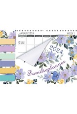 MGPcards - Family planner XL 2024 - Week begint op Maandag - 6 personen - Familie - Bloemen - Pastel Lila