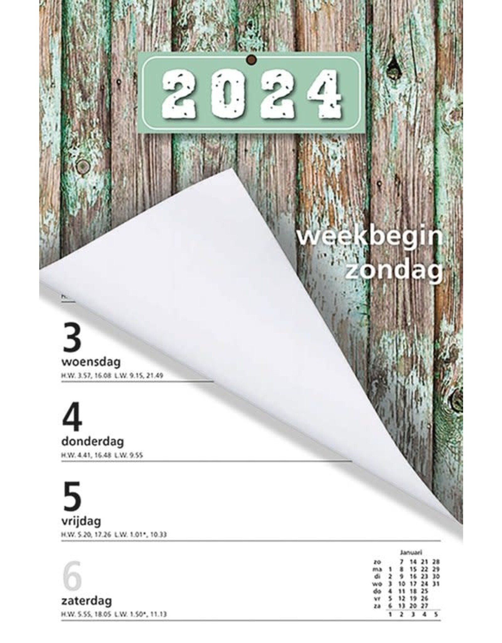 Weekblok met wire o binding hout/groen 2024