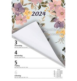 MGPcards - Weekblok (met Wire-O binding) 2024 - Week begint op Zondag - Bloemen - Pastel Roze