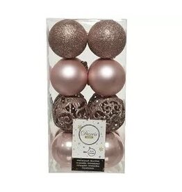 Decoris Decoris kerstballenset kunststof mix 16 delig dia6cm poeder rose