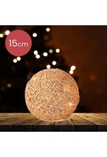 lumineo Decoratieve gouden glitter kerstbal met LED verlichting - Ø 15CM