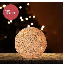 lumineo Decoratieve gouden glitter kerstbal met LED verlichting - Ø 15CM