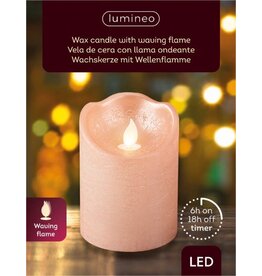 lumineo Lumineo LED kaars/stompkaars - lichtroze - D7,5 x H10 cm - met timer