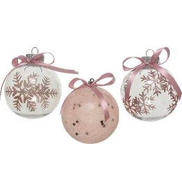 Decoris Decoris Kerstballen van kunststof 3 assorti kleuren in doos a 12 stuks blush pink