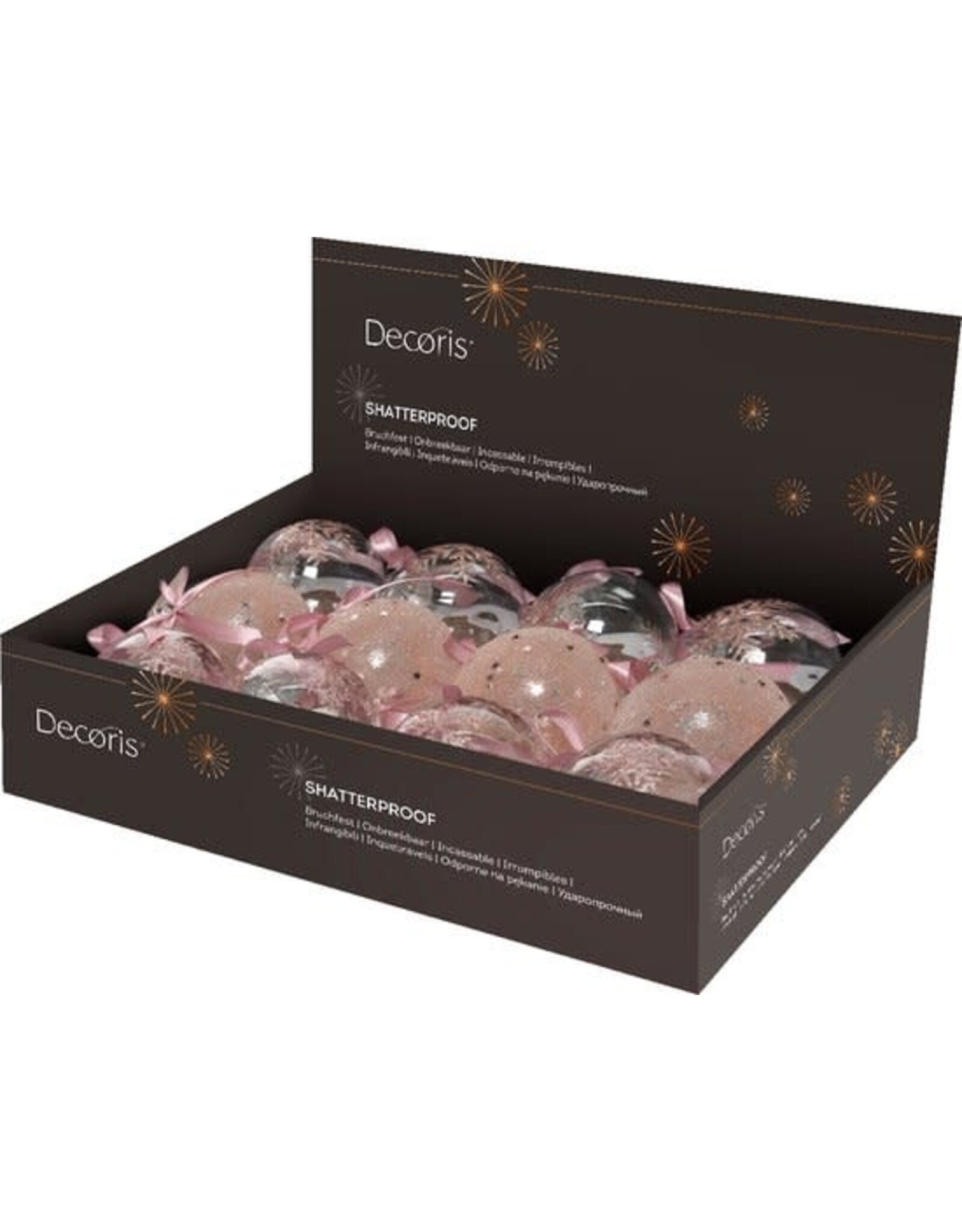 Decoris Decoris Kerstballen van kunststof 3 assorti kleuren in doos a 12 stuks blush pink