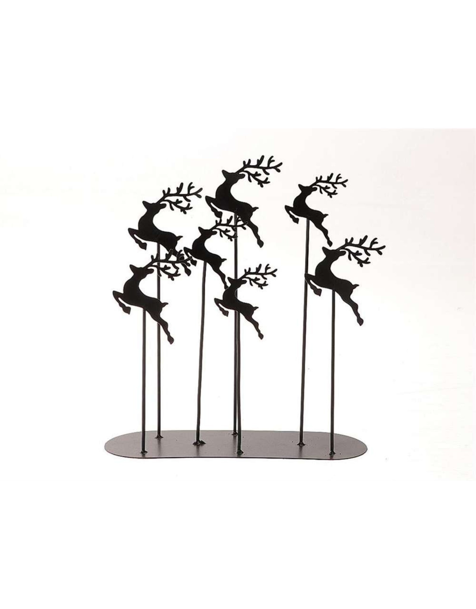 HBX natural living Deco Hummy tafereel van 7 herten metaal op standaard 28x10x30cm zwart