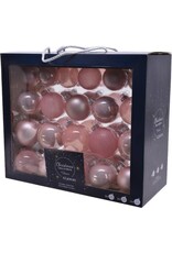 Decoris Kerstballenset van glas poederroze box a 42 stuks