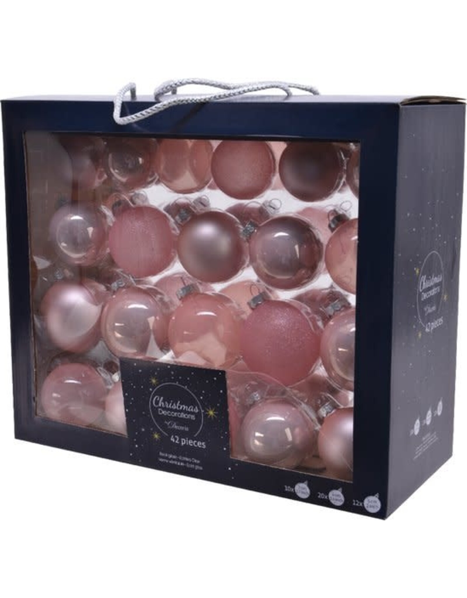 Decoris Kerstballenset van glas poederroze box a 42 stuks