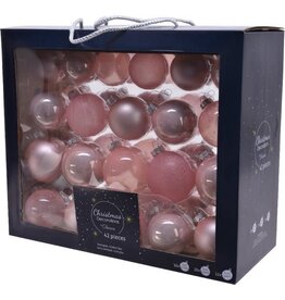 Decoris Kerstballenset van glas poederroze box a 42 stuks