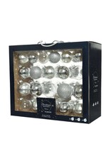 Decoris Kerstballenset van glas zilver box a 42 stuks