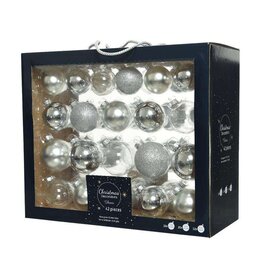 Decoris Kerstballenset van glas zilver box a 42 stuks