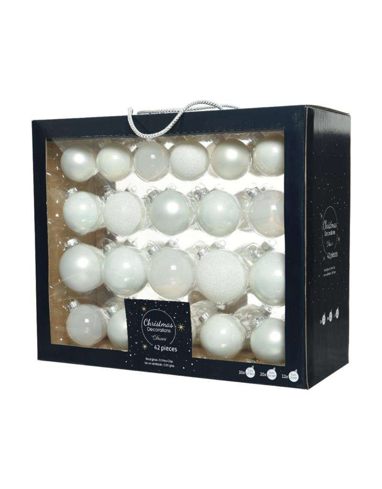 Decoris Kerstballenset van glas winter wit box a 42 stuks