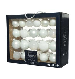 Decoris Kerstballenset van glas winter wit box a 42 stuks