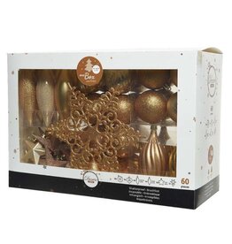 Decoris Decoris onbreekbaar Kerstballenset 59 assorti ballen met 1 piek licht goud/parel/butterscotch