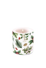 Ambiente Ambiente Kaars klein Winter greenery wit dia7,5x9cm van parafine 35 branduren